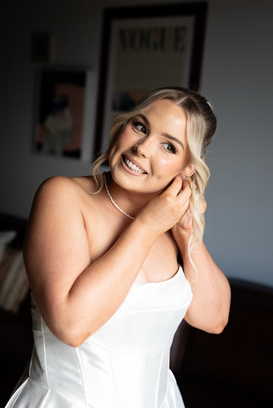 Smiling while getting ready. Ashley & Justin's wedding at Haven Ridge, Grants Beach, Mid North Coast