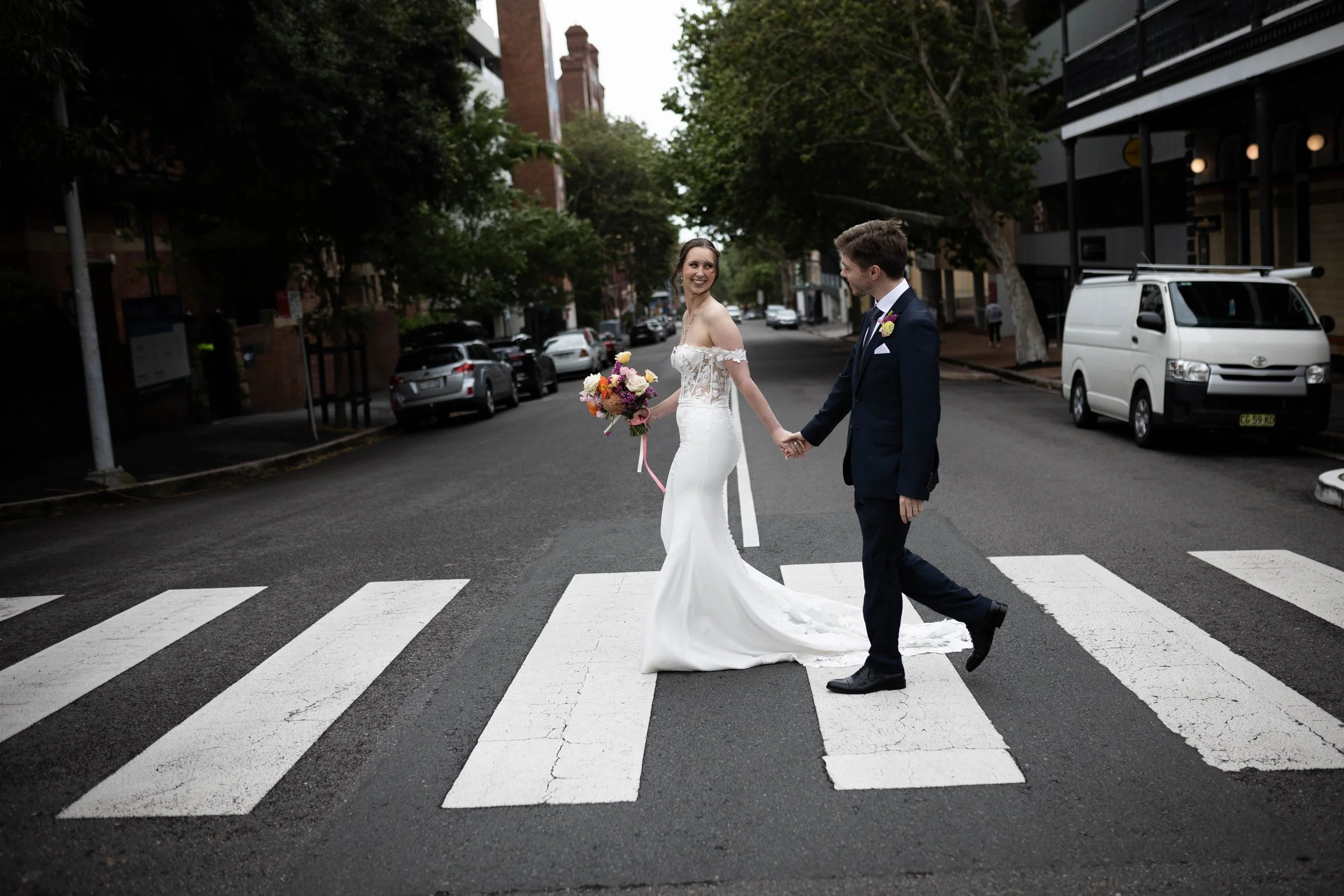 The couple on a zebra crossing