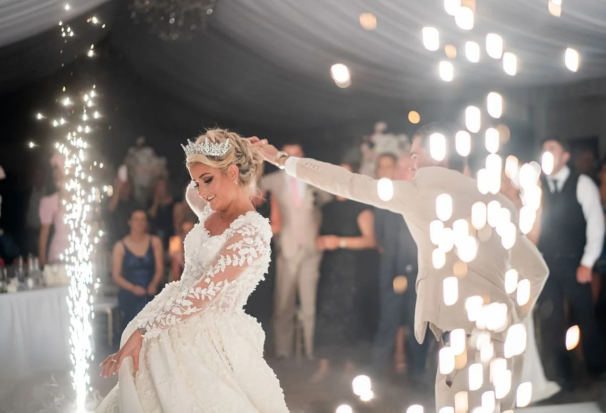 First dance with cold sparks. Wedding at Peterson House, Hunter Valley