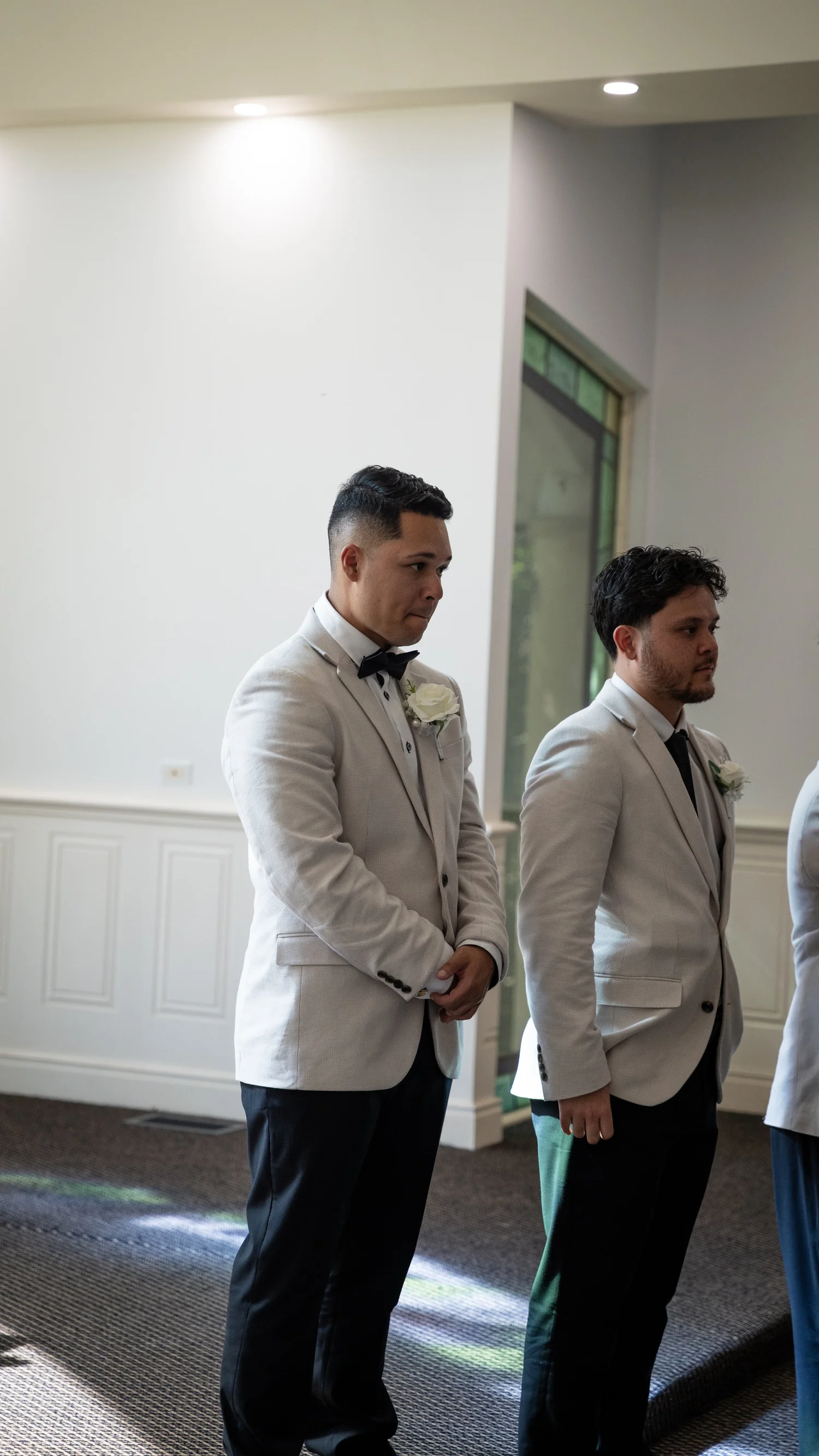 Waiting at the front of the chapel. Abbey & Tyran's wedding at Hunter Valley Gardens & Kirkton Park, Hunter Valley