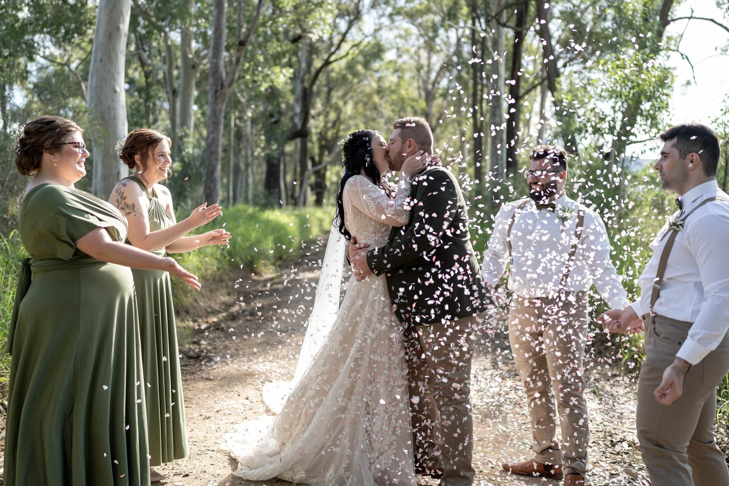 Confetti toss after the ceremony. Wedding at Peppers Creek Barrel Room & Chapel, Hunter Valley