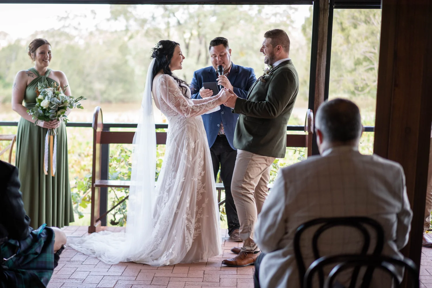 The ceremony on the verandah. Alana & Peter's wedding at Peppers Creek, Hunter Valley