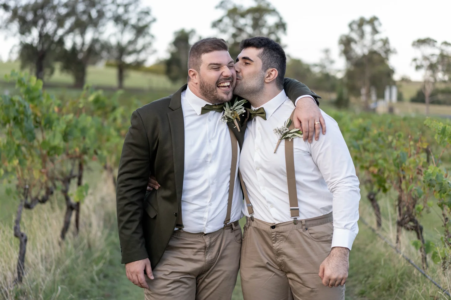 The wedding party in the vineyard. Alana & Peter's wedding at Peppers Creek, Hunter Valley