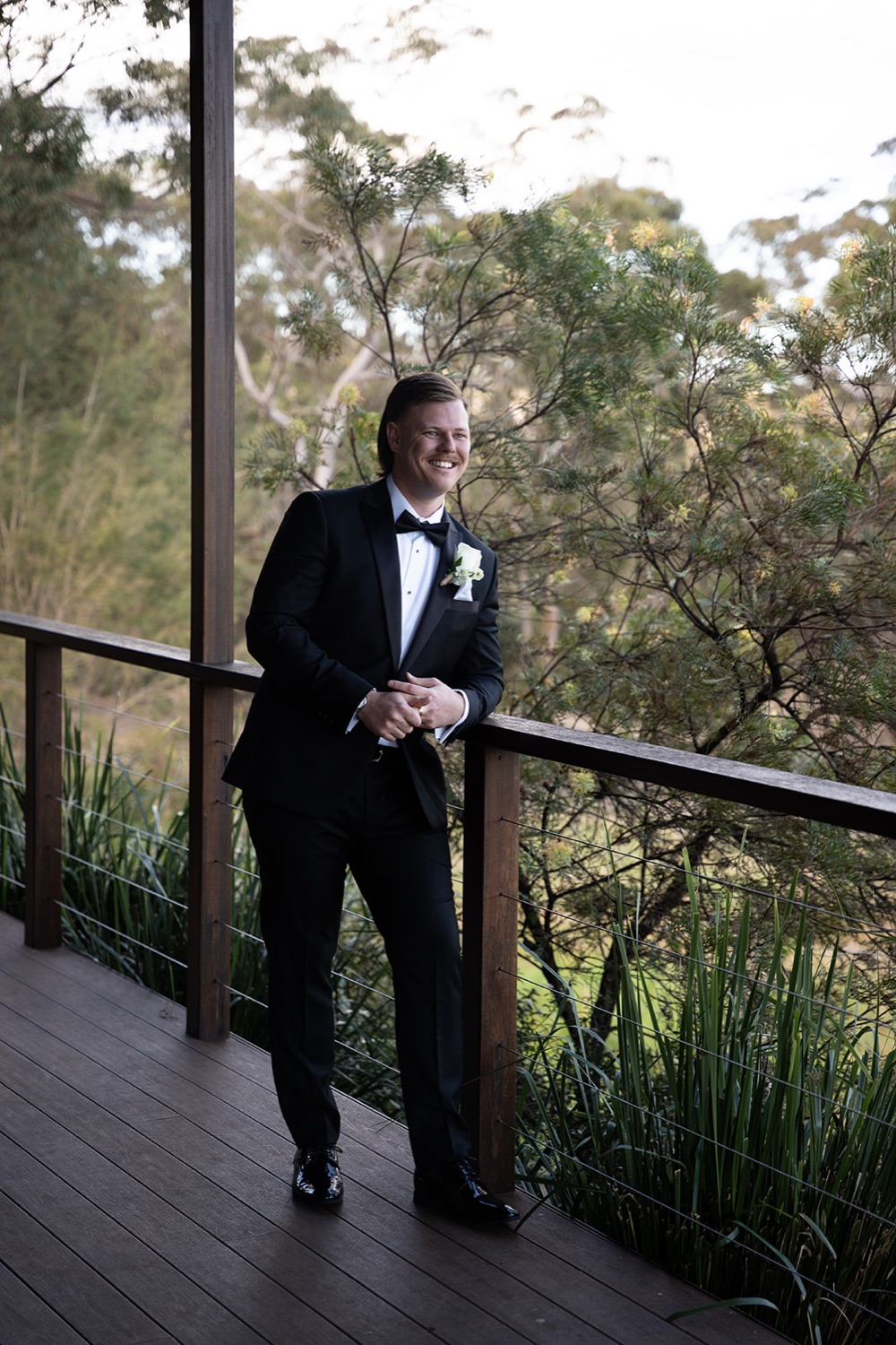 Waiting on the verandah before the ceremony. Amelia & Connor's wedding at Glenworth Valley, Central Coast