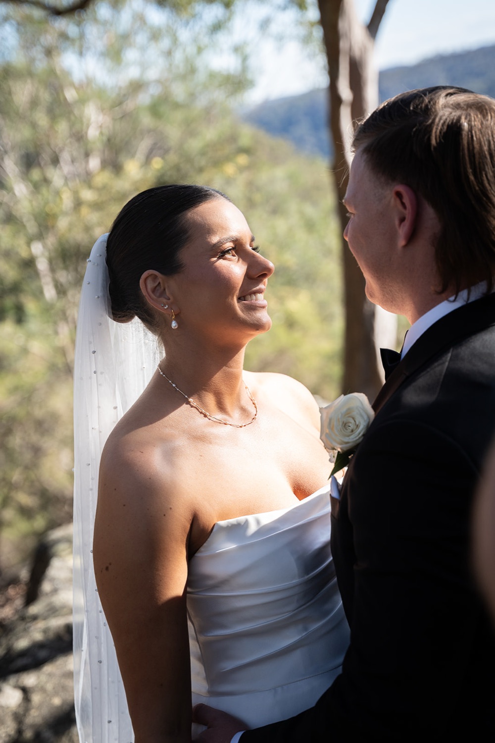 Laughing together after the ceremony. Amelia & Connor's wedding at Glenworth Valley, Central Coast