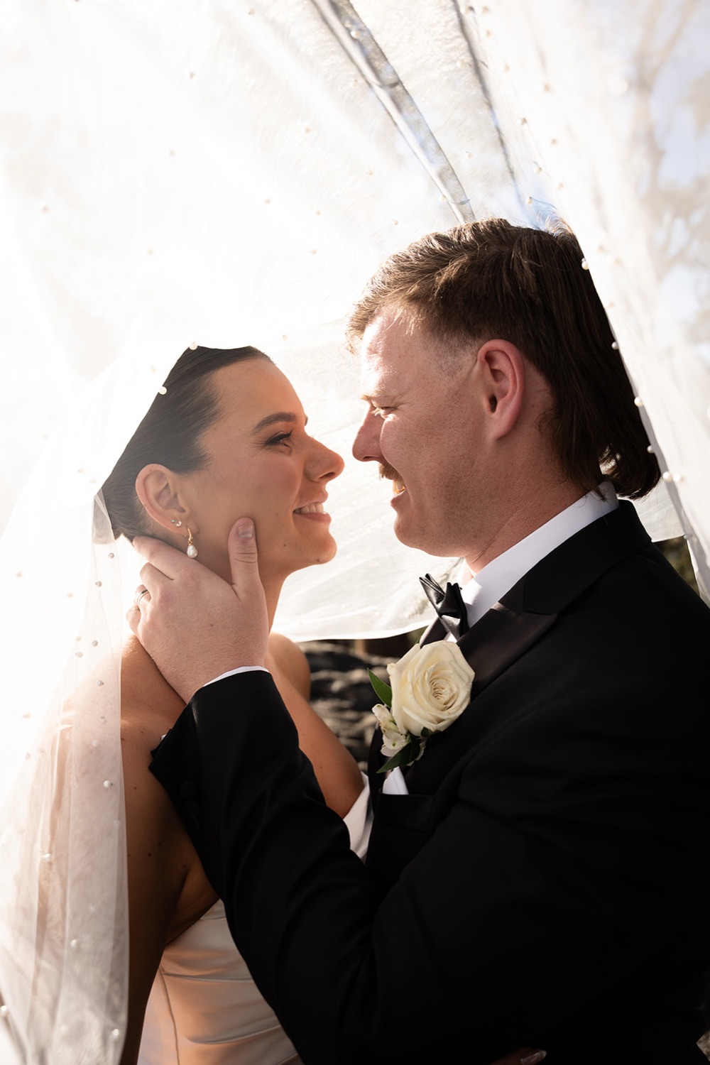 Close together under the veil. Amelia & Connor's wedding at Glenworth Valley, Central Coast