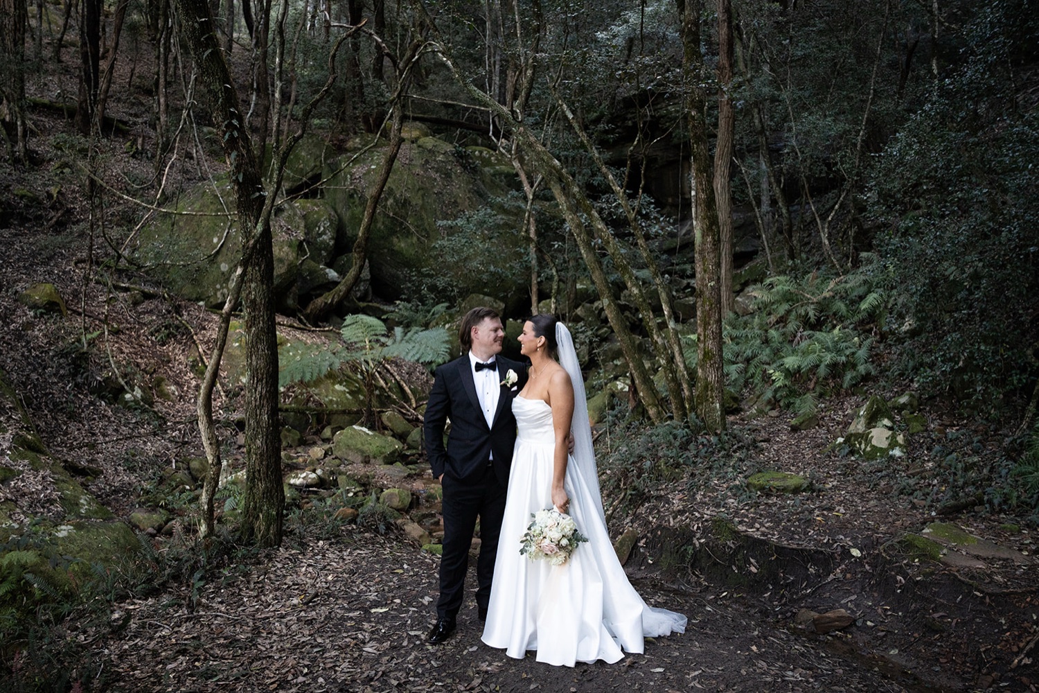 The couple in the forest. Amelia & Connor's wedding at Glenworth Valley, Central Coast