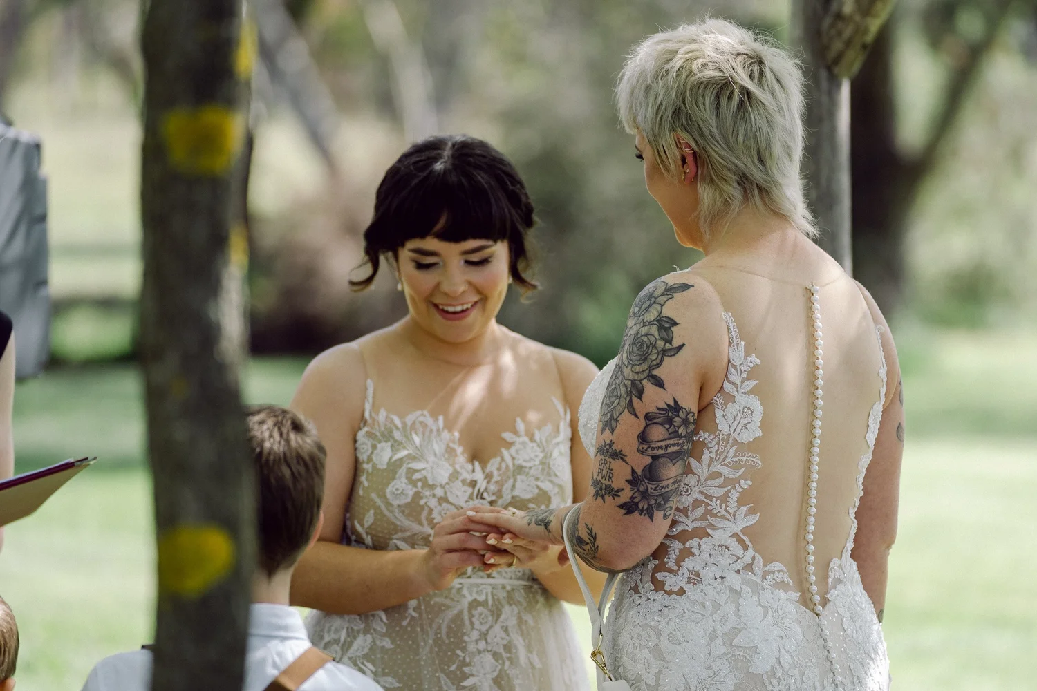 Laughing during the ceremony. Daena & Inez's wedding at Collits Inn, Blue Mountains