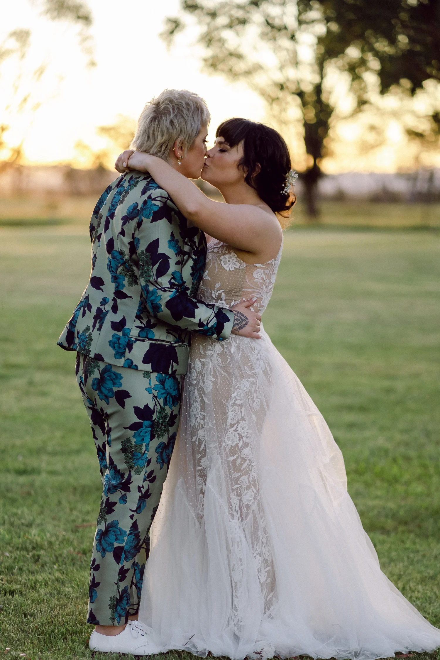 A kiss at golden hour. Daena & Inez's wedding at Collits Inn, Blue Mountains