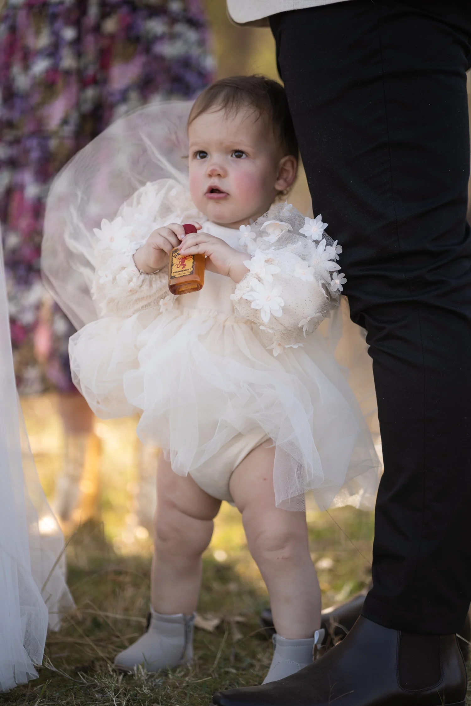A little one in a tulle dress. Grace & Rhys's wedding at Marlu Station, Hunter Valley