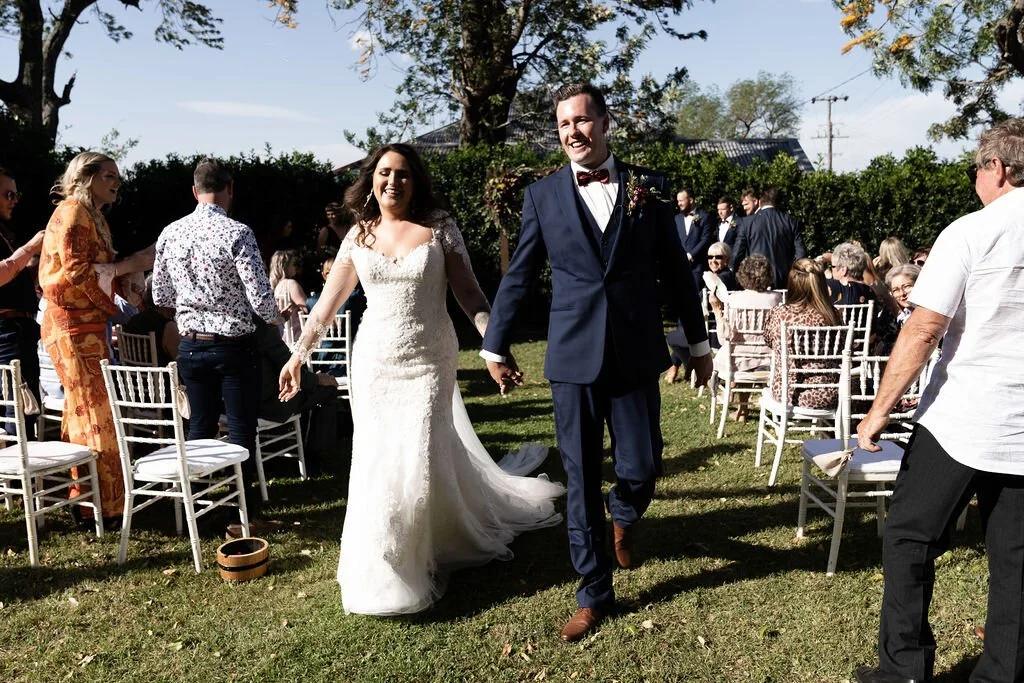 Walking back down the aisle. Grace & Shannon's wedding at All Saints Chapel, Woodville, Hunter Valley