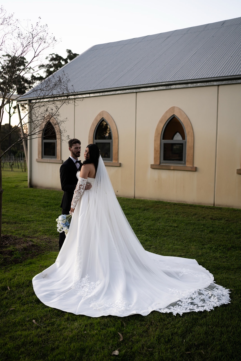Portrait by the chapel. Isabelle & Aidan's wedding at Enzo, Hunter Valley