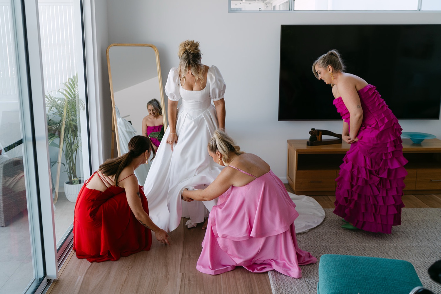 Getting ready with the wedding party. Jessica & Ricky's wedding at Chapel of Light, Port Stephens