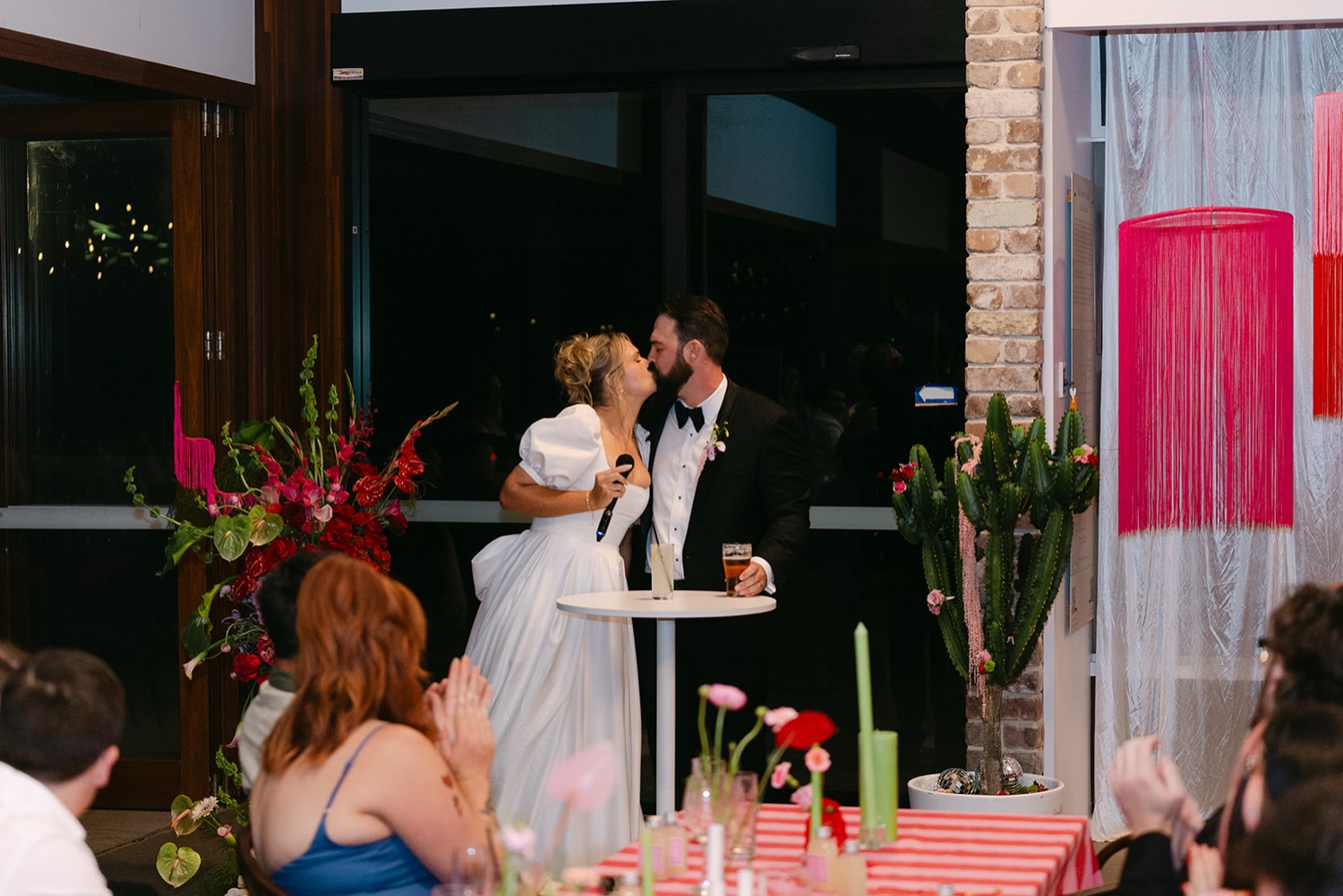 The reception tables. Jessica & Ricky's wedding at Chapel of Light, Port Stephens