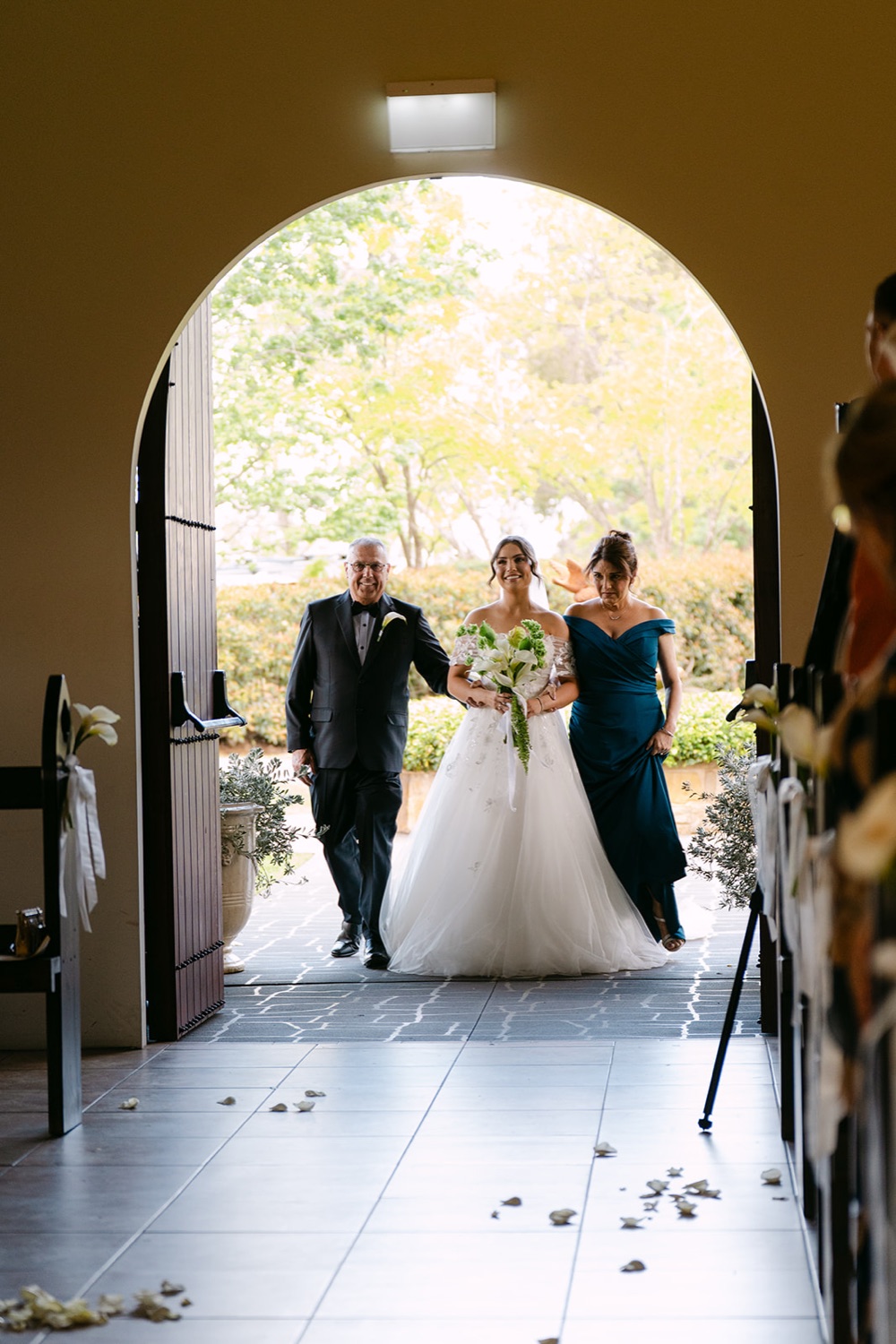 Walking down the chapel aisle. Jessie & Jack's wedding at Enzo, Hunter Valley