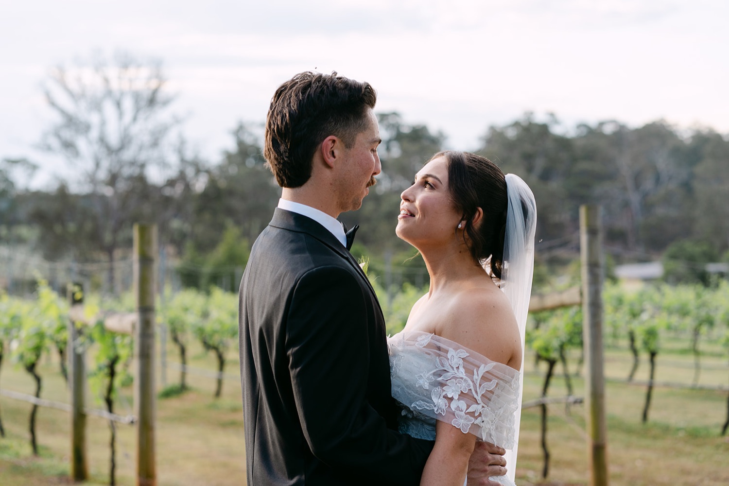 The couple in the vineyard. Jessie & Jack's wedding at Enzo, Hunter Valley