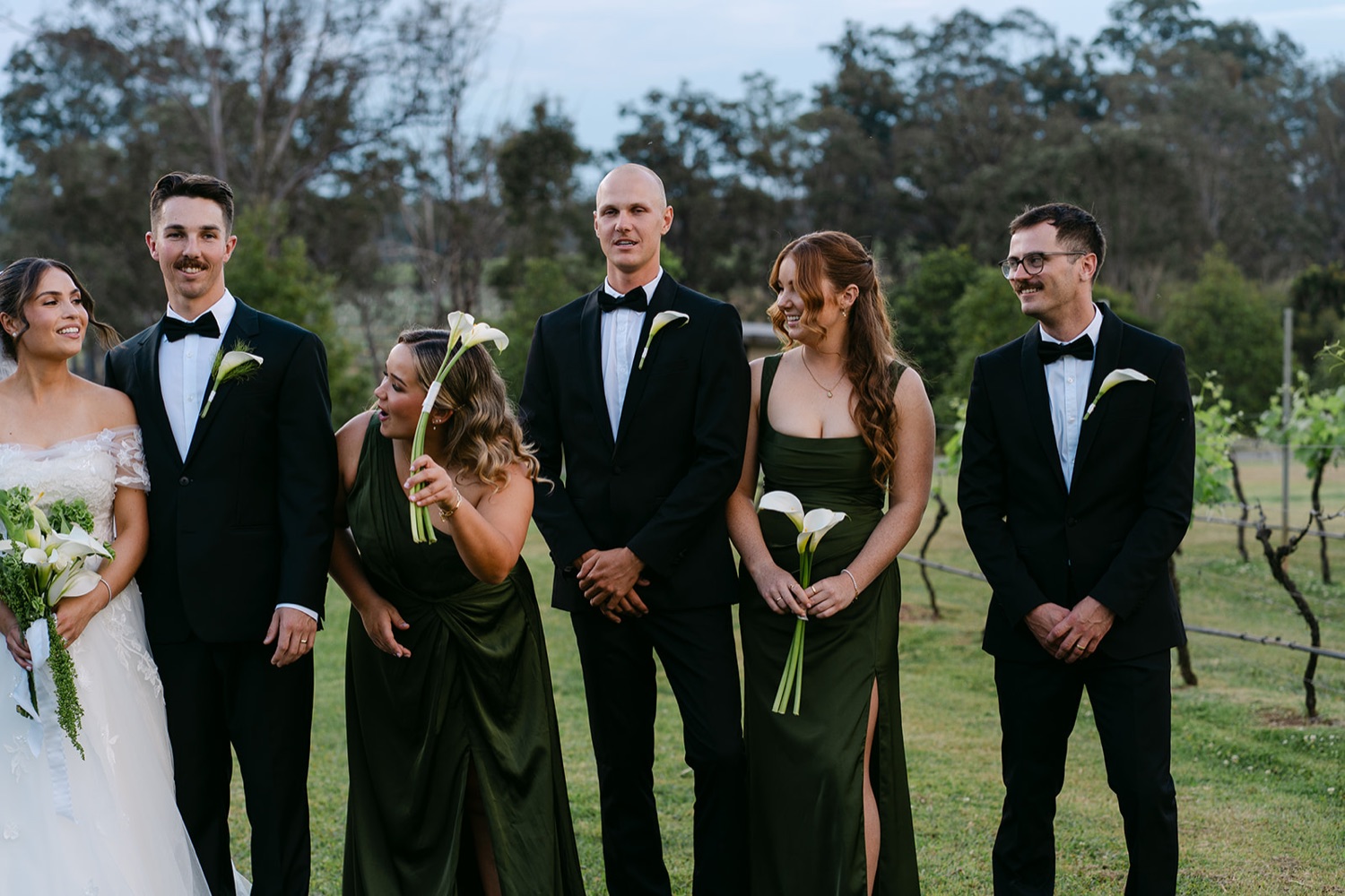 The wedding party laughing. Jessie & Jack's wedding at Enzo, Hunter Valley