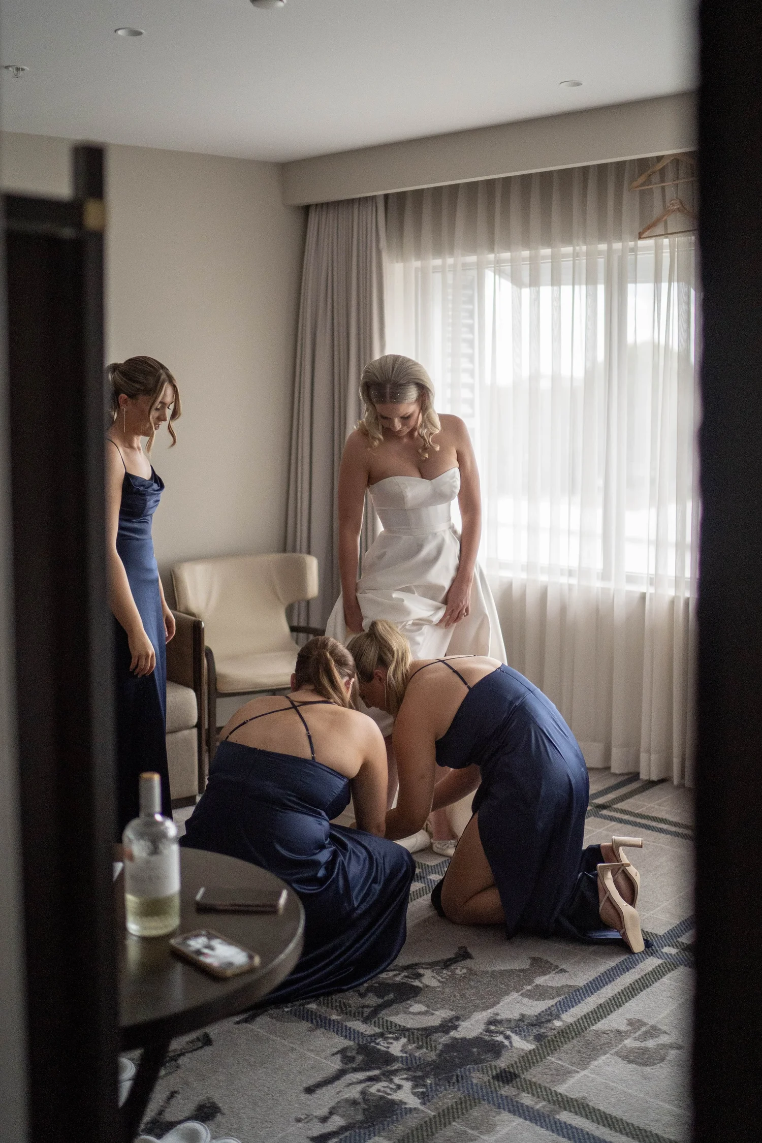 Getting ready, seen in the mirror. Jordan & Matthew's wedding at Ottimo House, Sydney