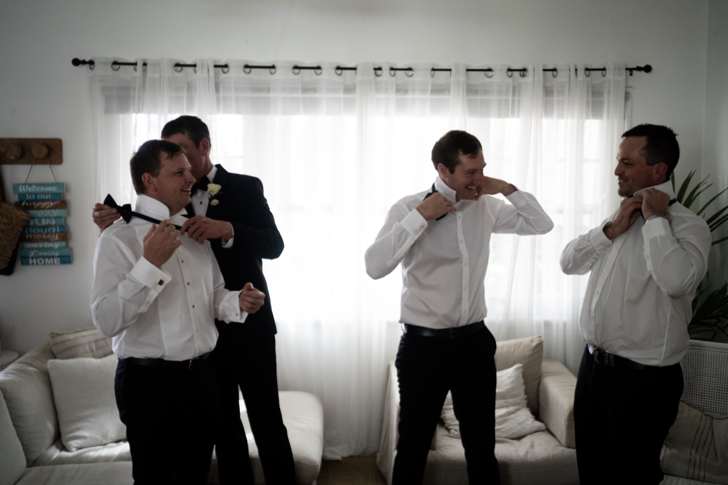 Getting ready with the wedding party. Lauren & Alasdair's wedding at Shoal Bay Beach, Port Stephens