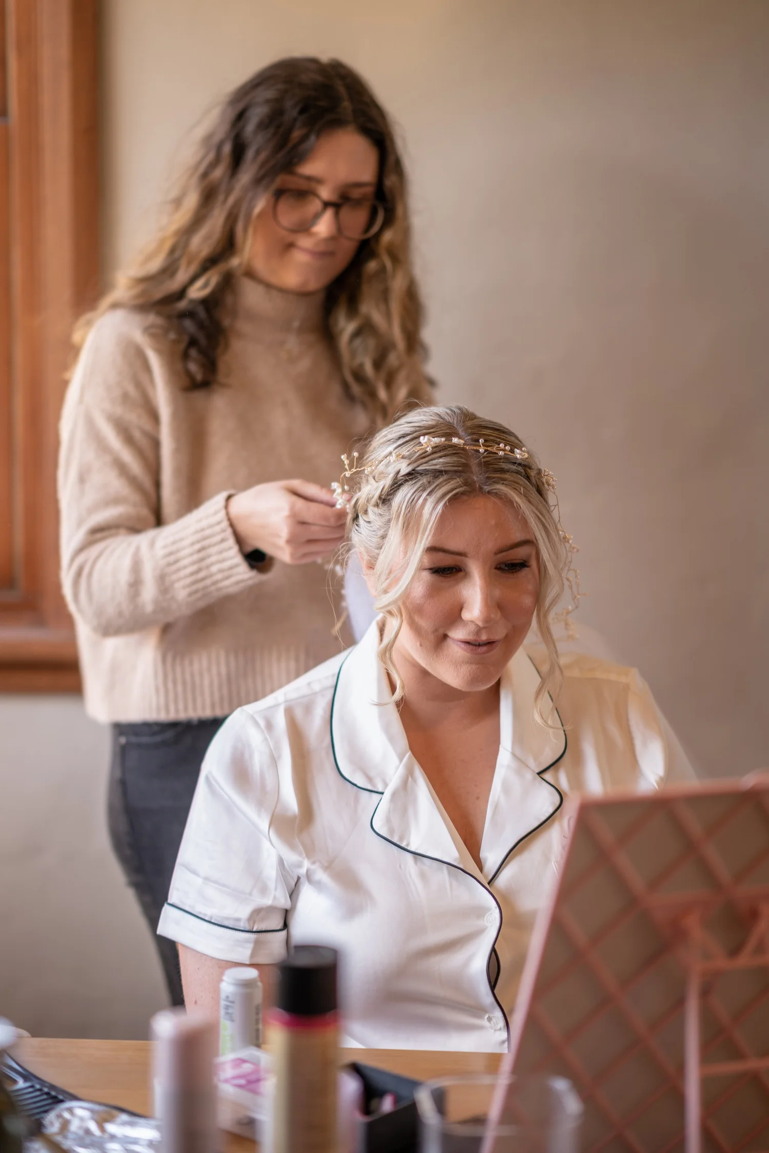Makeup before the ceremony. Lauren & Matt's wedding at Wandin Estate, Hunter Valley