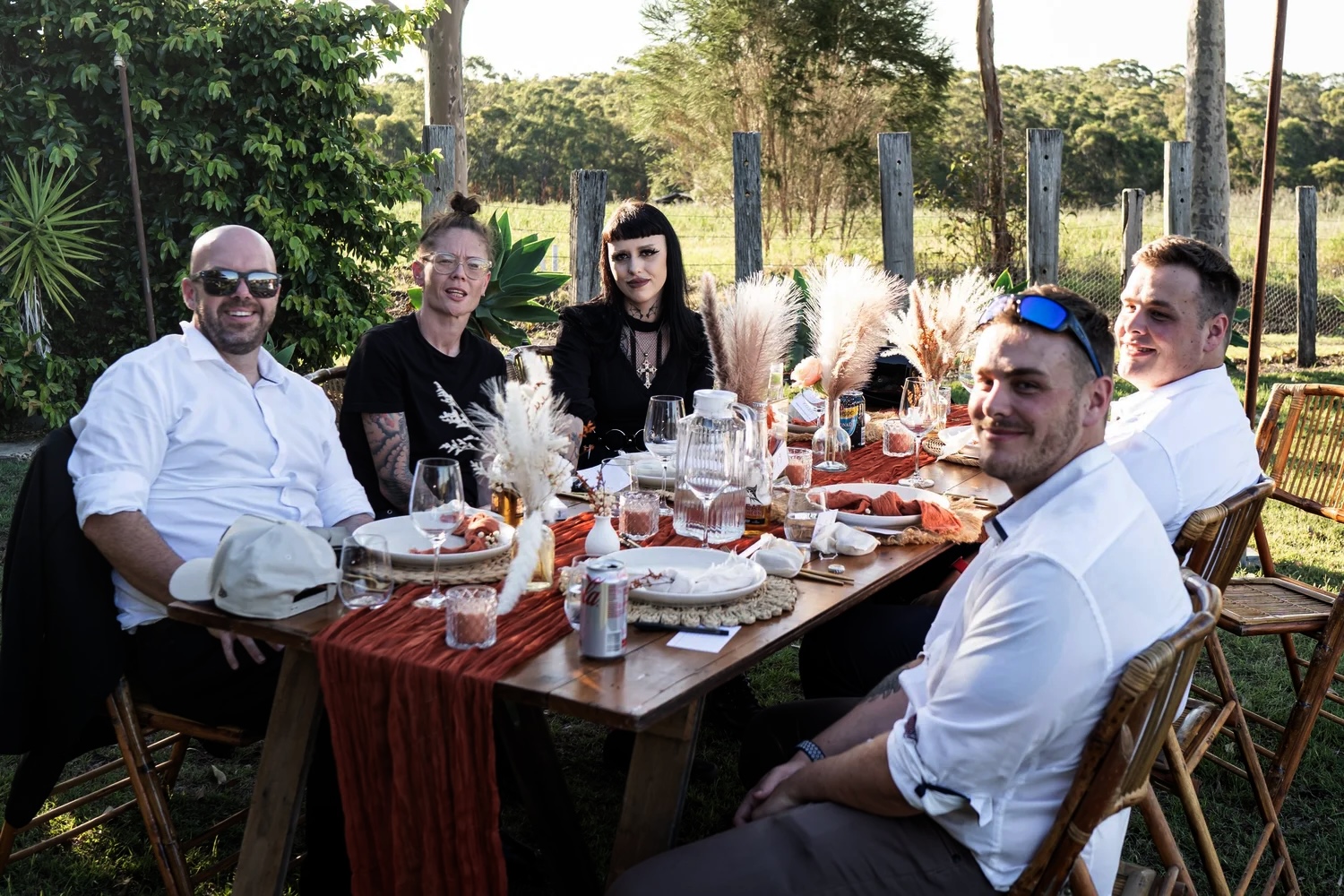 Guests at the long table. Naz & Nadeem's wedding at Palmers Lane on Vineyard, Hunter Valley