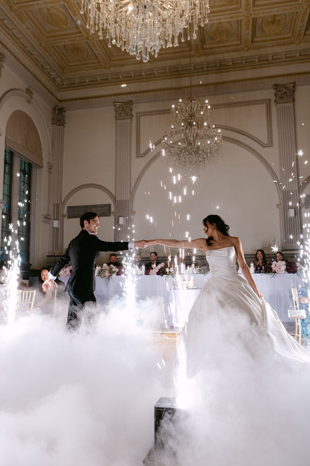 First dance in a cloud of dry ice. Phoebe & Cameron's wedding at Curzon Hall, Sydney