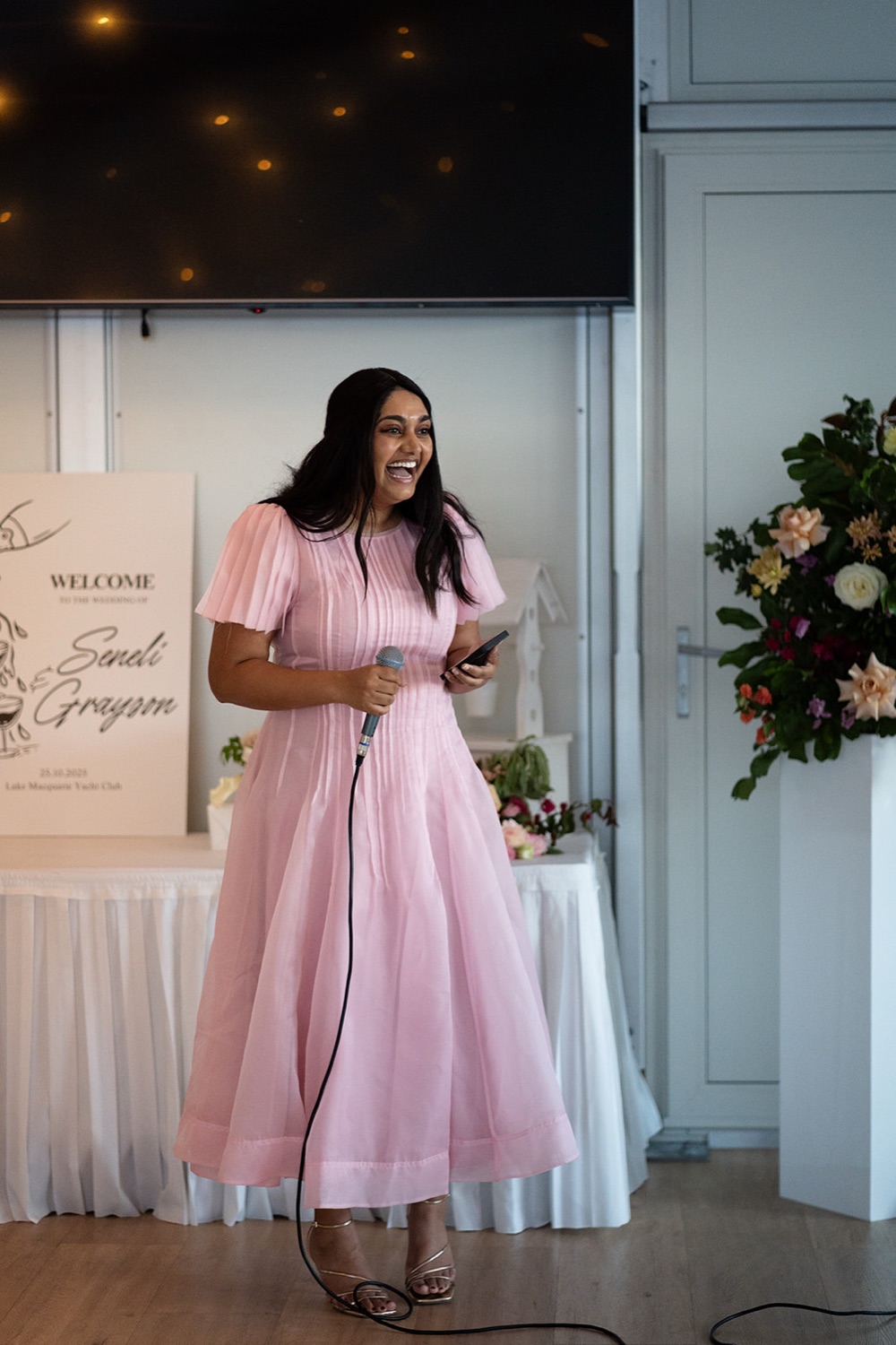 A speech at the reception. Seneli & Grayson's wedding at Lake Macquarie Yacht Club, Belmont, Newcastle