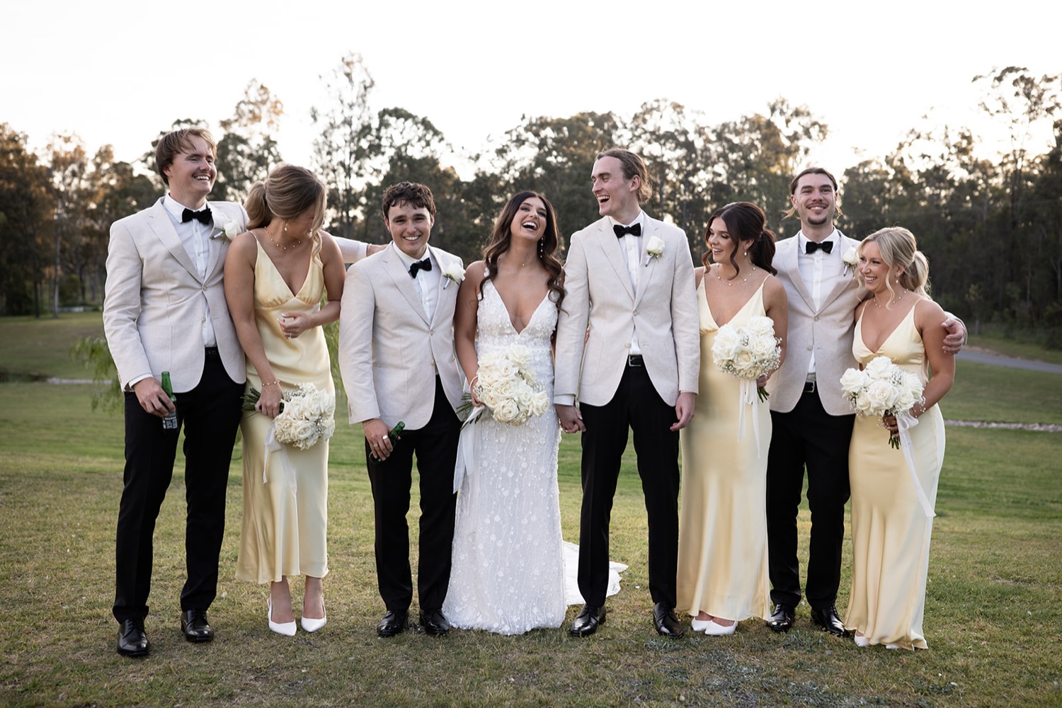 Group photo with the wedding party. Tianah & Zac's wedding at White Barn, Hunter Valley