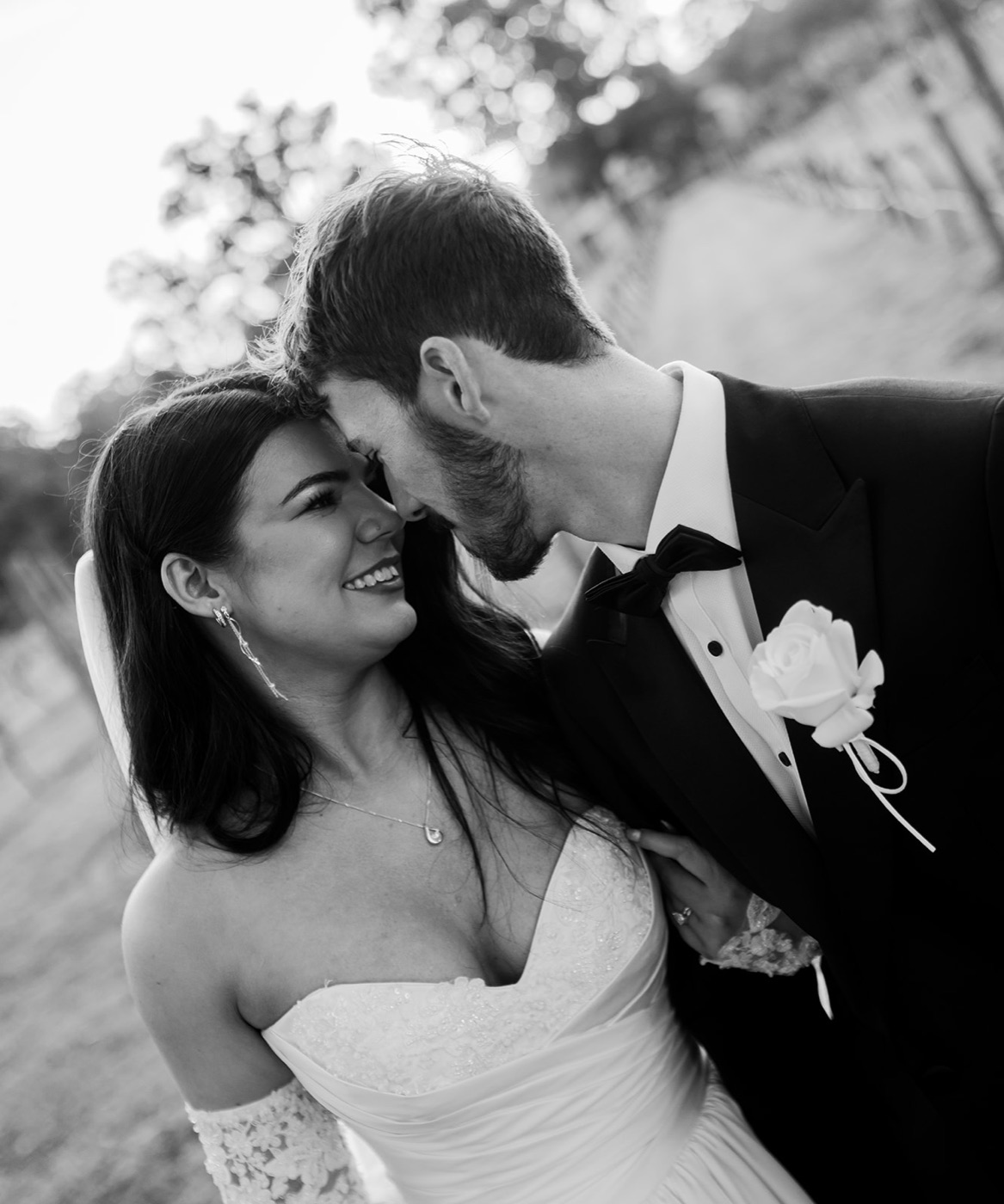 Laughing together, in black and white. Isabelle & Aidan's wedding at Enzo, Hunter Valley