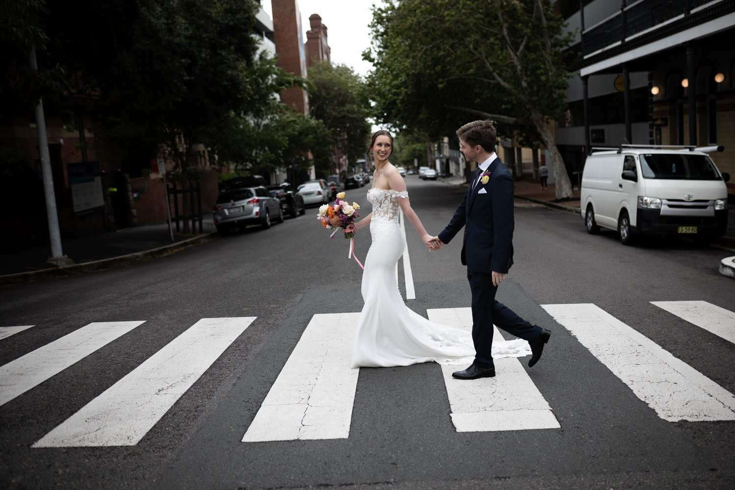 The couple on a zebra crossing. 's wedding at unknown, unknown