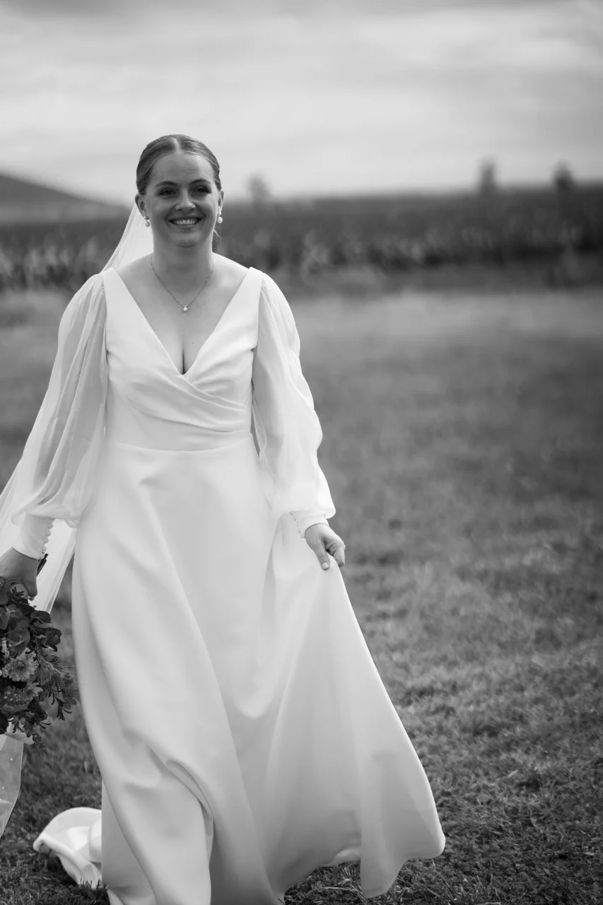 Walking through the paddock, in black and white